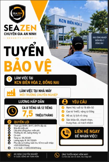 Poster tuyển dụng Nhân viên bảo vệ tại KCN Biên Hòa 2