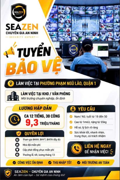 Poster tuyển dụng Nhân viên bảo vệ tại Phường Phạm Ngũ Lão, Quận 1